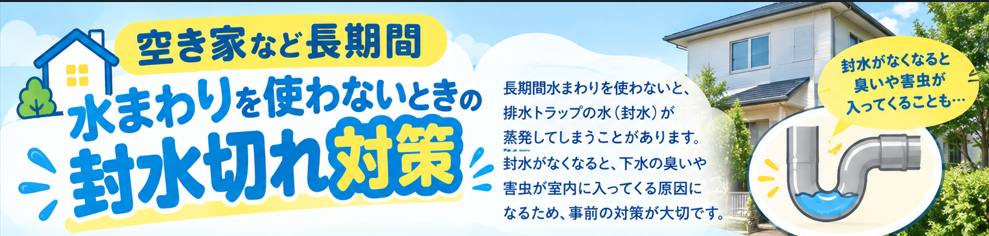 空き家など長期間水まわりを使わないときの封水切れ対策