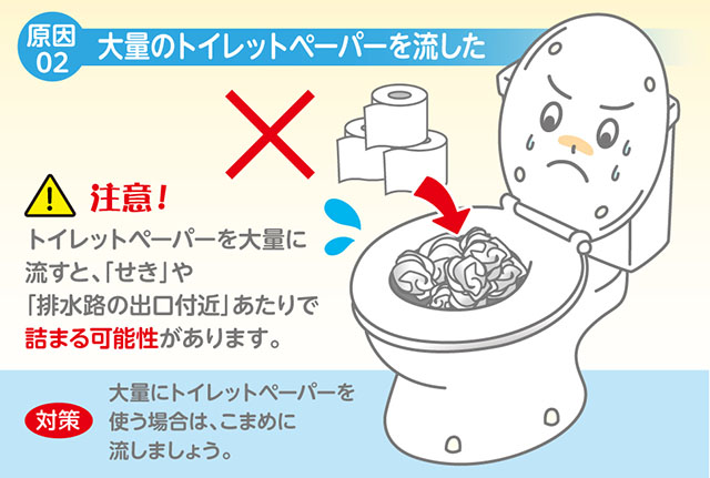 トイレが詰まる原因➁　トイレットペーパーの流しすぎ