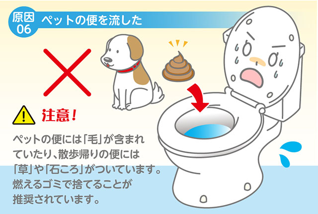 トイレが詰まる原因➅　ペットの便を流している