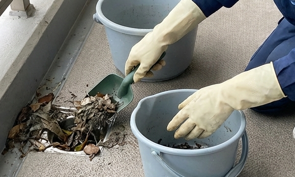 スコップやバケツを使った正しい掃除風景