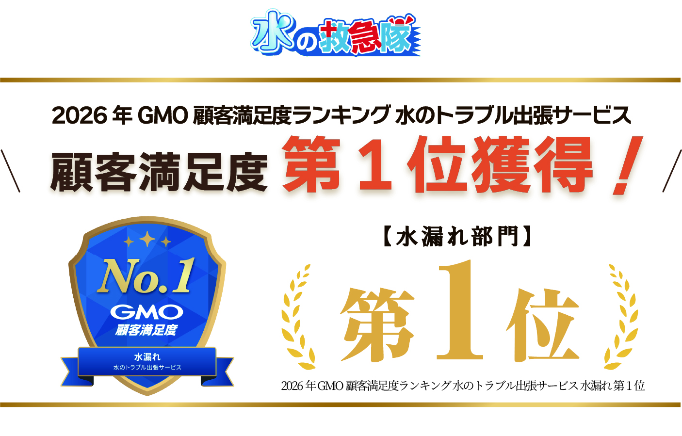 2026年 GMO顧客満足度ランキング 水のトラブル出張サービス 水漏れ 第1位