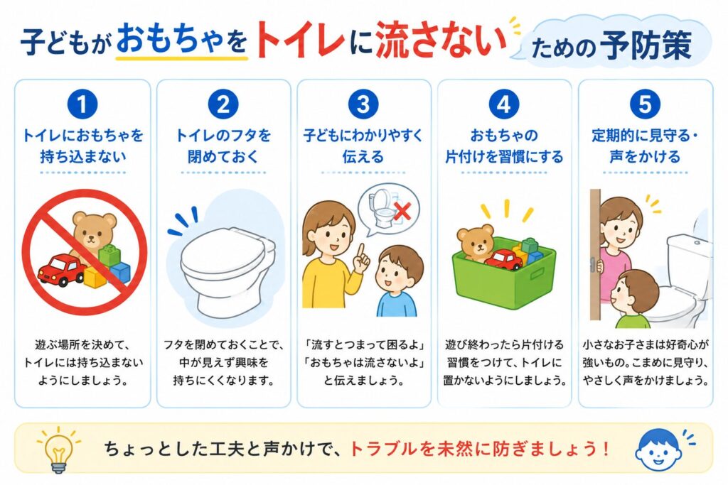 子どもがおもちゃをトイレに流さないための予防策