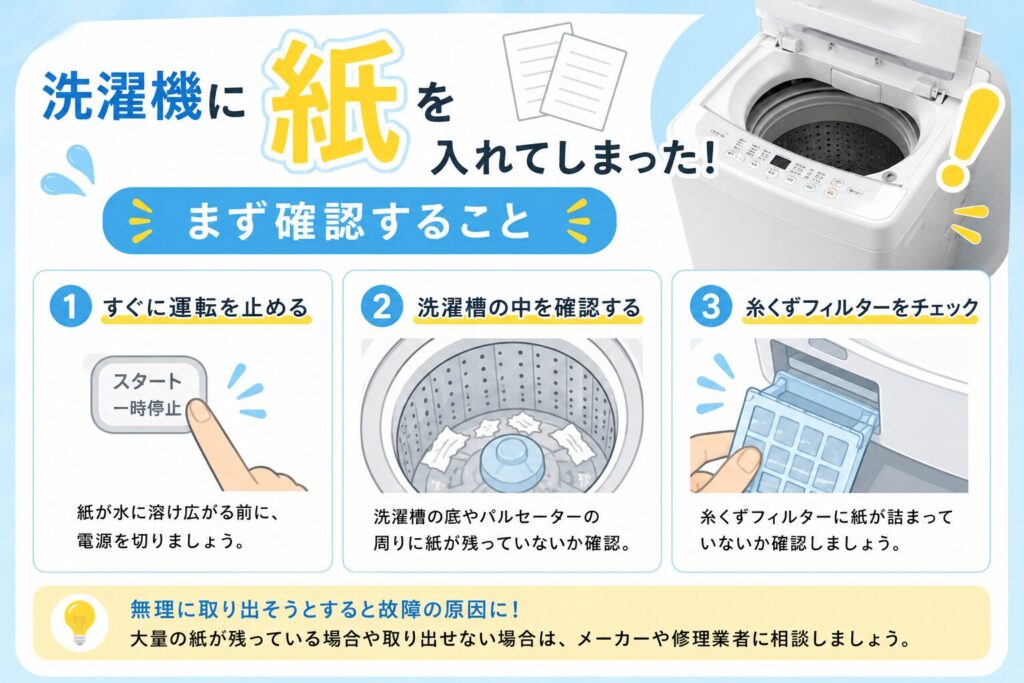 濯機に紙を入れてしまった！まず確認すること