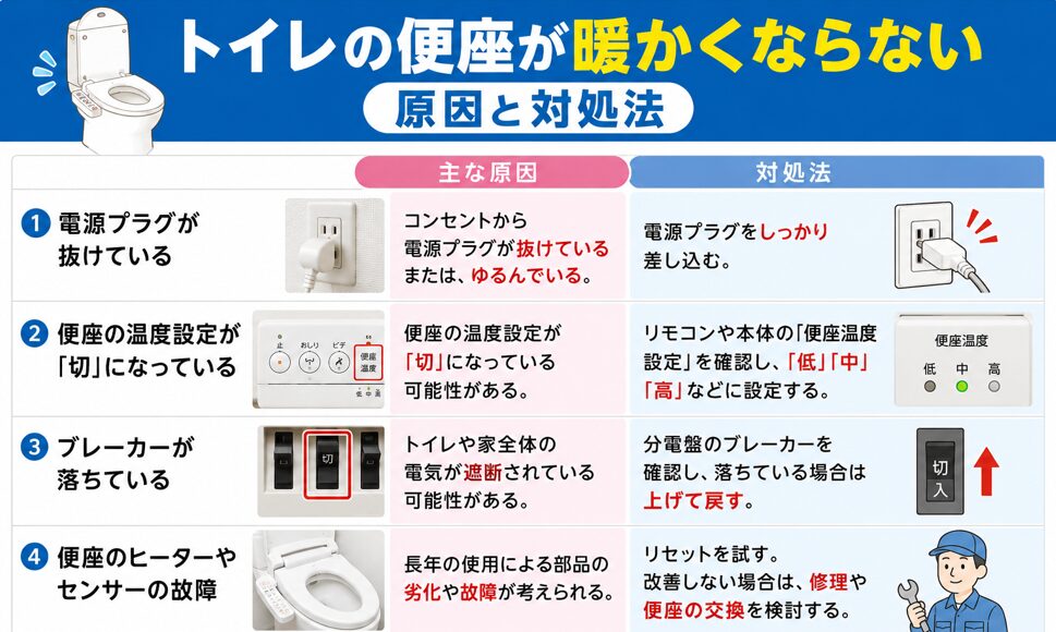 トイレの便座が暖かくならない原因と対処法