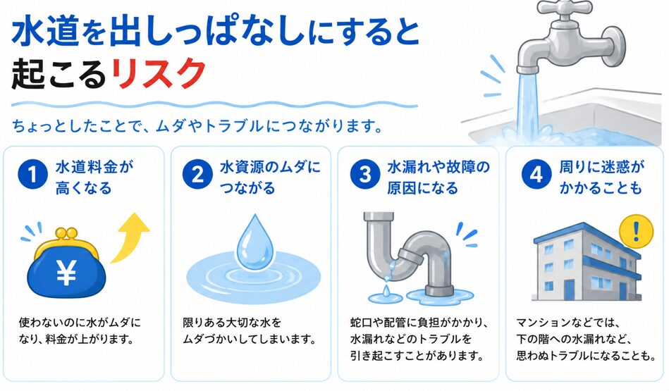 水道を出しっぱなしにすると起こるリスク
