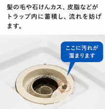 排水トラップに汚れが溜まりやすい