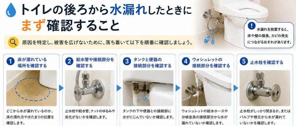 トイレの後ろから水漏れしたときにまず確認すること