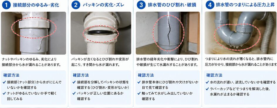 排水管から水漏れする主な原因と確認方法