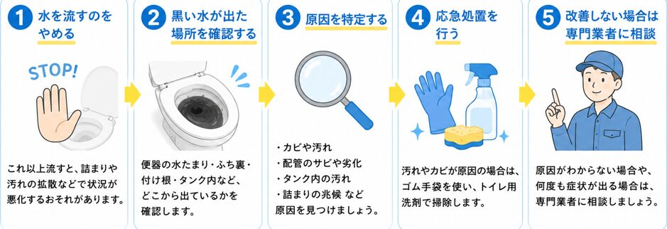 トイレから黒い水が出た場合の対処法