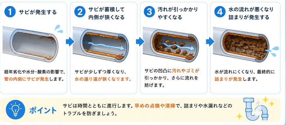 排水管のサビが詰まりの原因になる理由