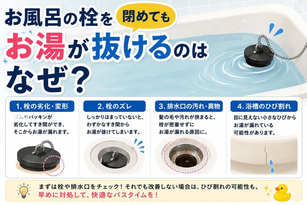 お風呂の栓を閉めてもお湯が抜けるのはなぜ？