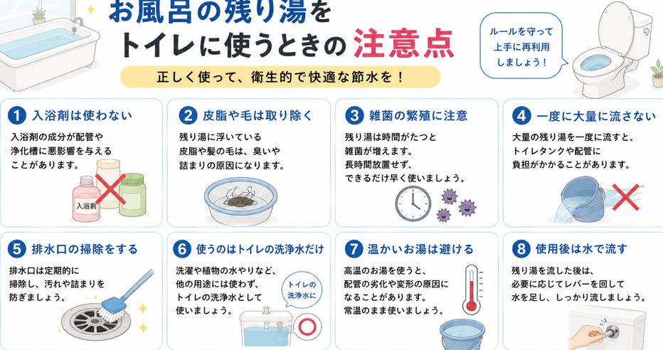 お風呂の残り湯をトイレに使うときの注意点